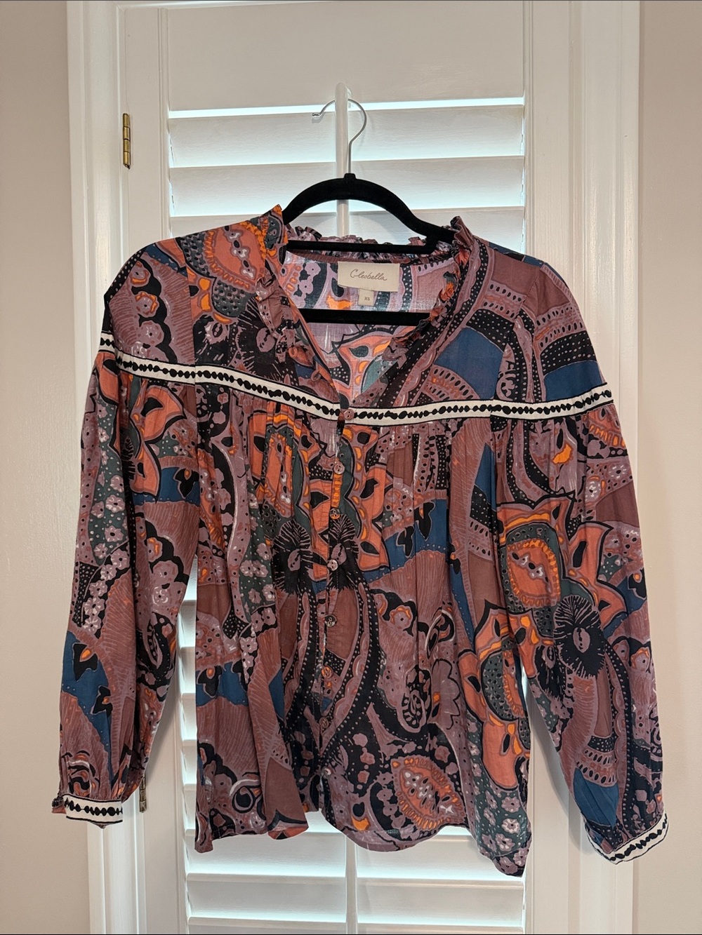 Cleobella  Long-Sleeve Peasant Blouse — Dusty Rose Multi